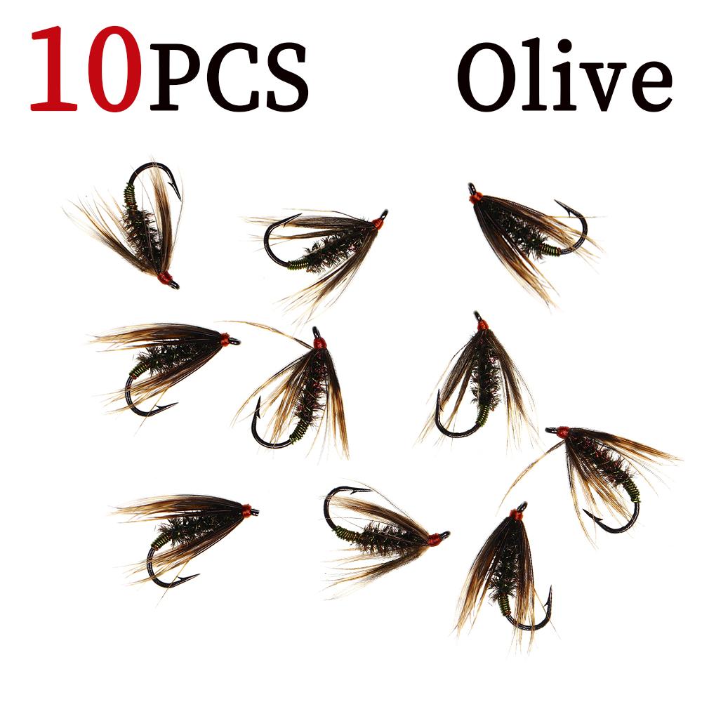 6PCS 12# Peacock Soft Hackle Copper Wire Wet Fly Nymph Rib Artificial Insect Baits Trout Bass Grayling Fishing Lures