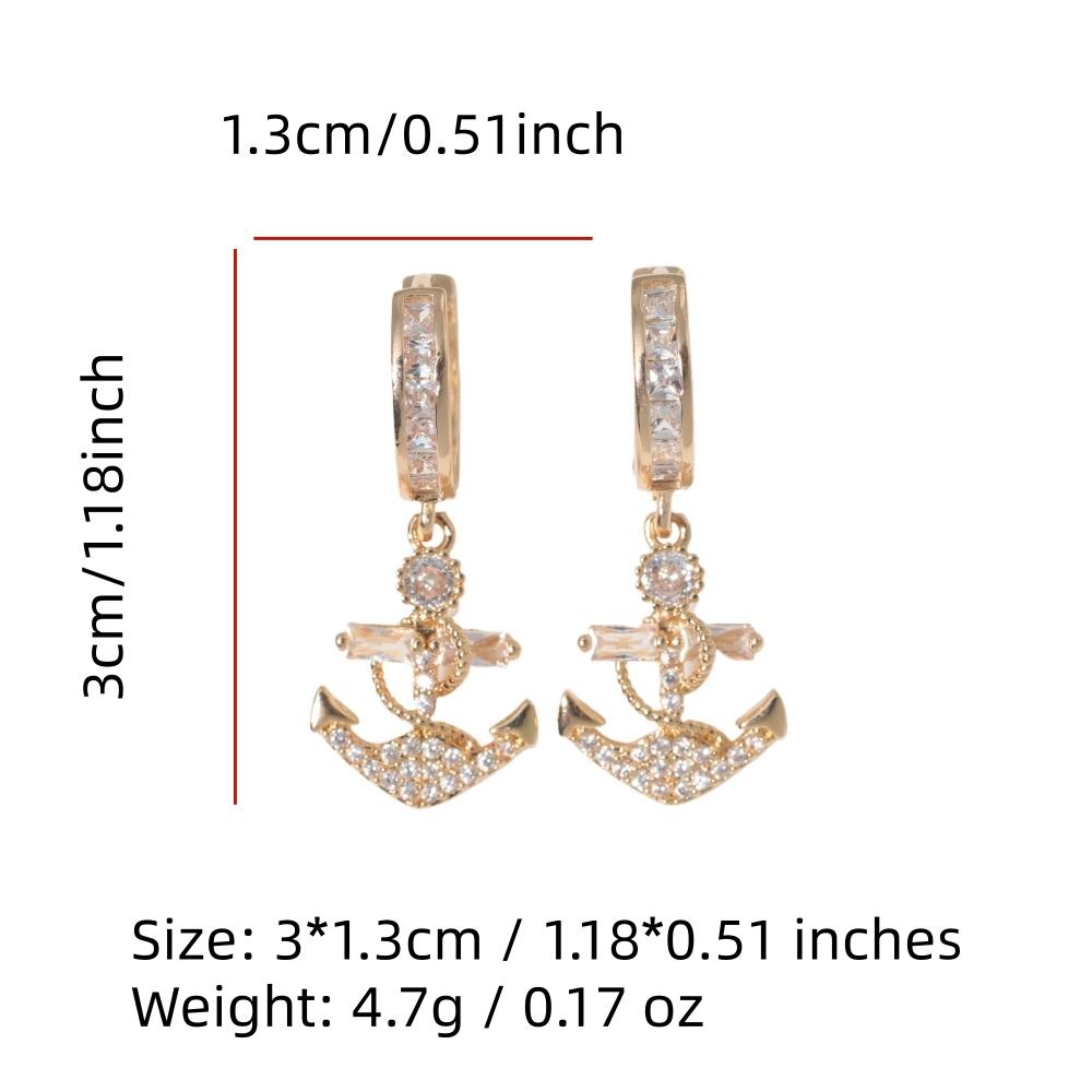 1 Pair Fashion Anchor Zirconia Dangle Earrings for Women Golden Earring Jewelry Party Accessories