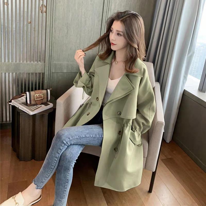 Double-breasted trench coat women's medium and long new student versatile loose suit collar casual thin jacket