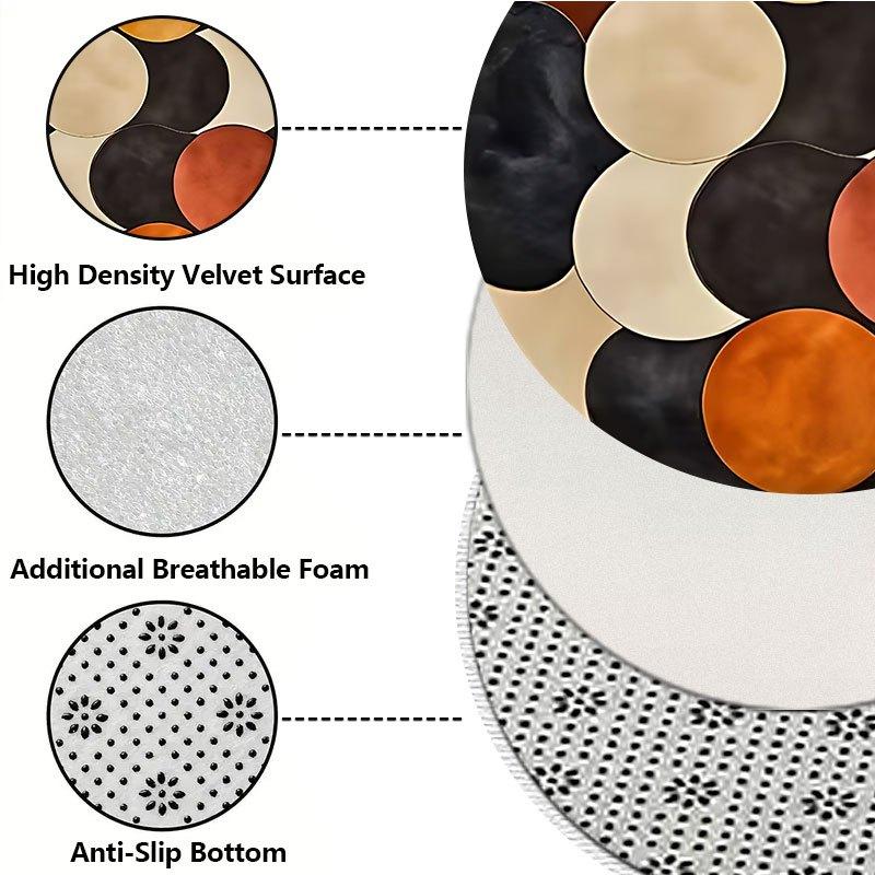 Retro Color-blocking Design Flannel-printed Round Floor Mats Are Slip-resistant Suitable for Living Room Terrace Garden Carpets