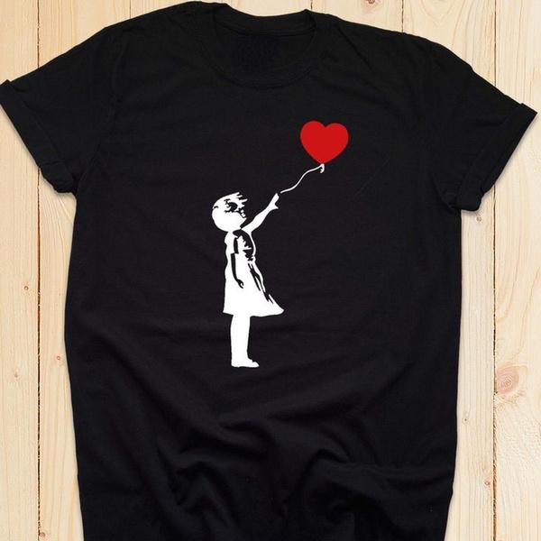 Banksy Graffiti Fashion Girl & Artsy Balloon Wall Art Hipster Anonymous Funky Cool Love Heart Artwork Gift Cotton T-shirt S разноцветный
