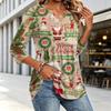 Women's Fashion Casual Christmas Print V-Neck Three-Quarter Sleeve Blouse