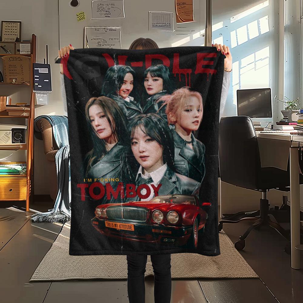 1Pc Gidle Print Flannel Blanket, High quality Comfortable for All Seasons, Home Decor, Warmth and Comfort, Perfect for Gifts