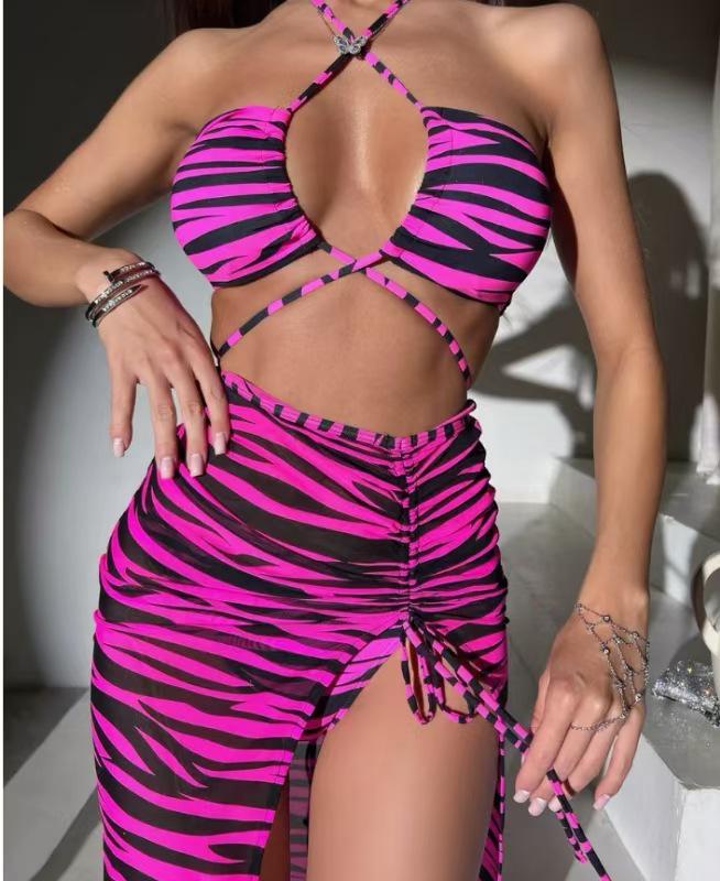 

Элегантный женский купальник-тройка: Однотонный раздельный, Сексуальный со сборками, Облегающий, Бикини на завязках. Large розы красного