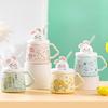 Cartoon Cute Rabbit Cup with Lid Kawaii Ceramic Mug Large Capacity with Lid Coffee Cups Milk Mugs Drinking Straw Water Cup Gift