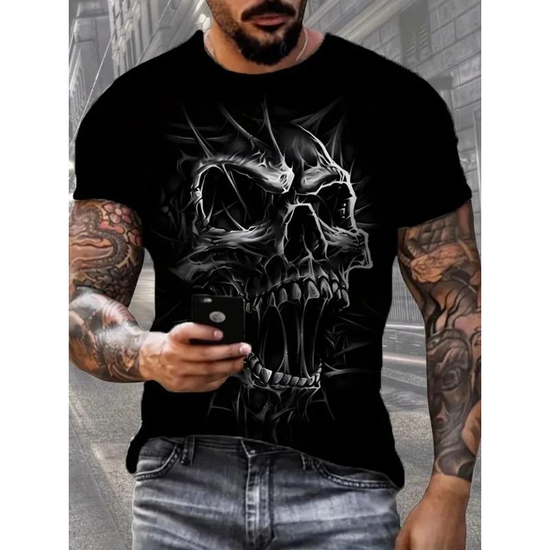 T-Shirt Men Punk Skull Digital 3D Prints Summer Casual Crew Neck Short Sleeves T-Shirt Harajuku Street Men's Clothing