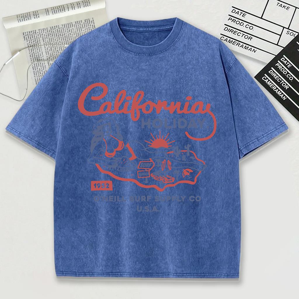 Holiday O'Neill Surf Supply Usa Washed T Shirt Men Summer Tops Trendy Loose Short Sleeve Unisex Soft Cotton Streetwear