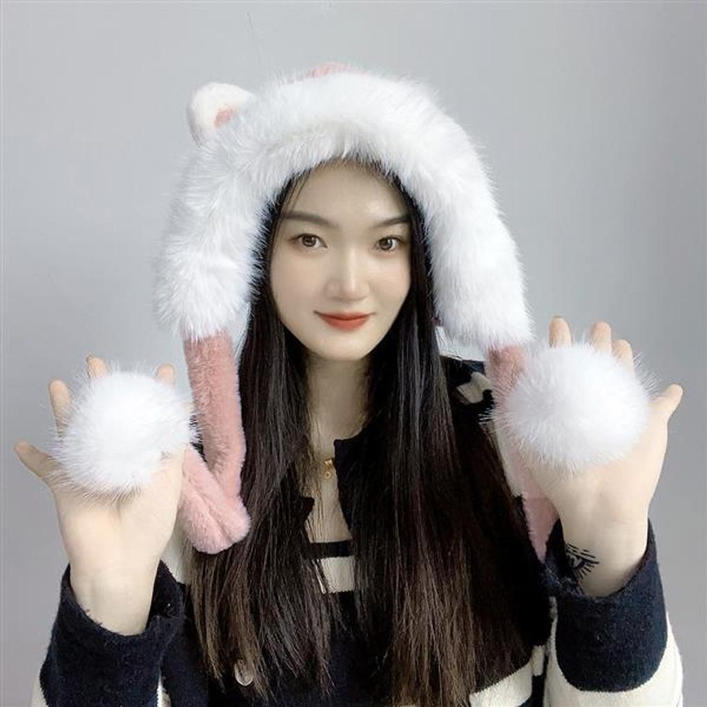 Drop-shaped Teddy Bear Earmuffs Hat (pink)
