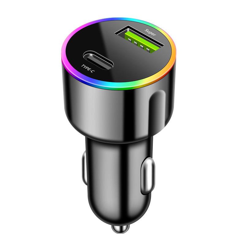 60W Super rychlá 7barevná atmosférická nabíječka do auta s PD30W