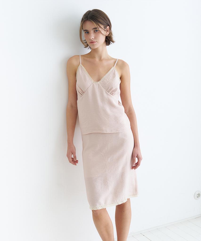 Bember Lace Trim Midi Skirt_Pink