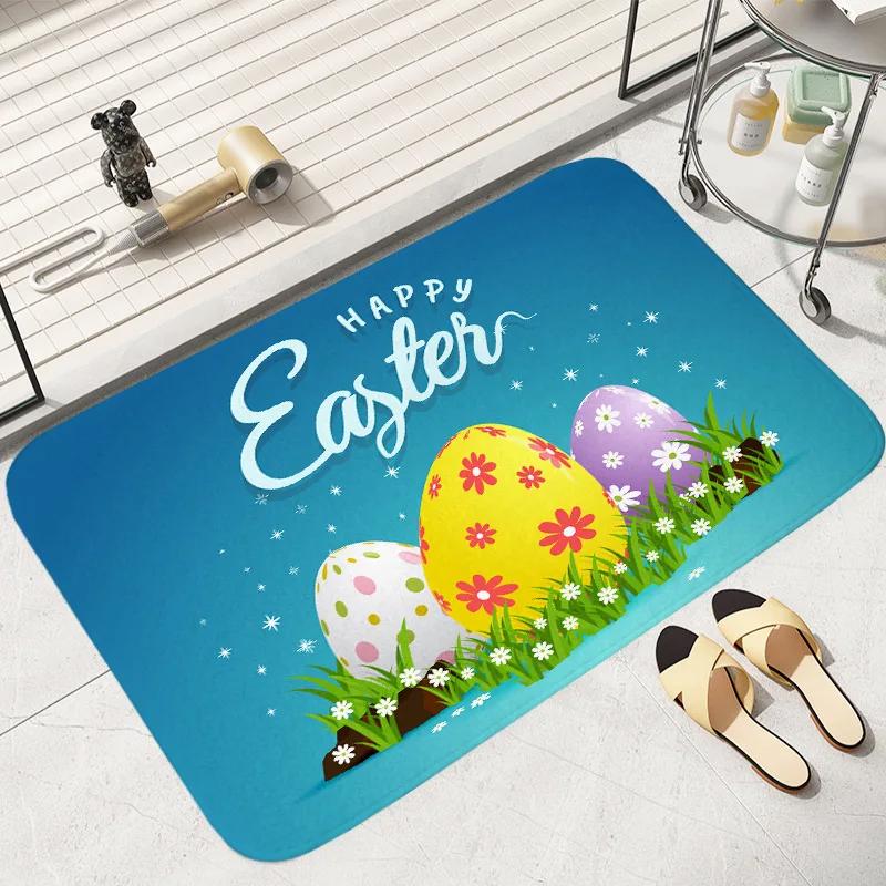 Anti-slip Easter Thanksgiving Cute Rabbit Egg Printed Entrance Doormat Soft Carpet for Living Room Bedroom Balcony Area Rug