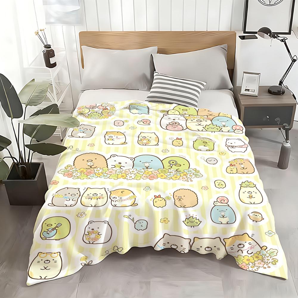 S-Sumikko Gurashi Anime Throw Flannel Throw Blanket: Soft Kid-Friendly Warm Anti-Static All Season Washable Couch Bed Home