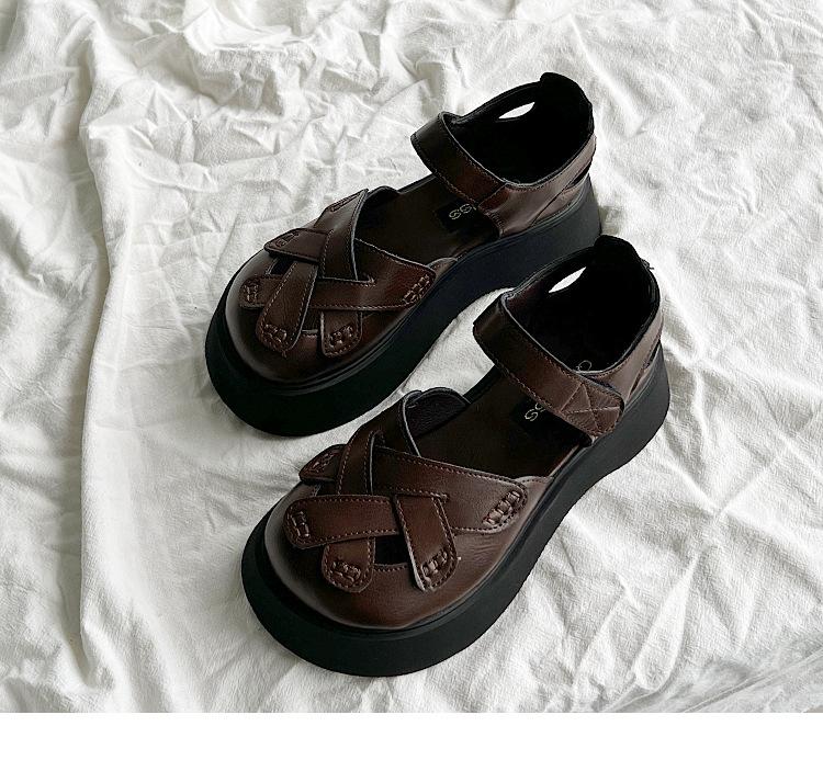 

Fashion 2025 Summer New Retro Style Mary Jane Enclosed Toe Sandals for Women Artistic & Versatile Weaving Style Thick Soled Roman Shoes 40