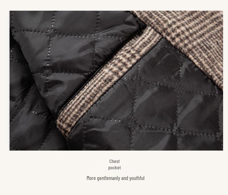 Yi Zhi Fan Men's Plaid Wool Coat - Mid-Length, Thickened Suit Collar Windbreaker