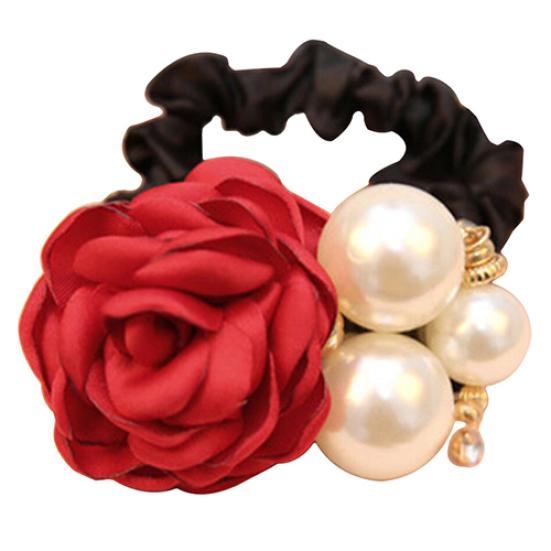 Women Satin Ribbon Rose Hairband Elastic Hair Ties Band Rope Ponytail Holder