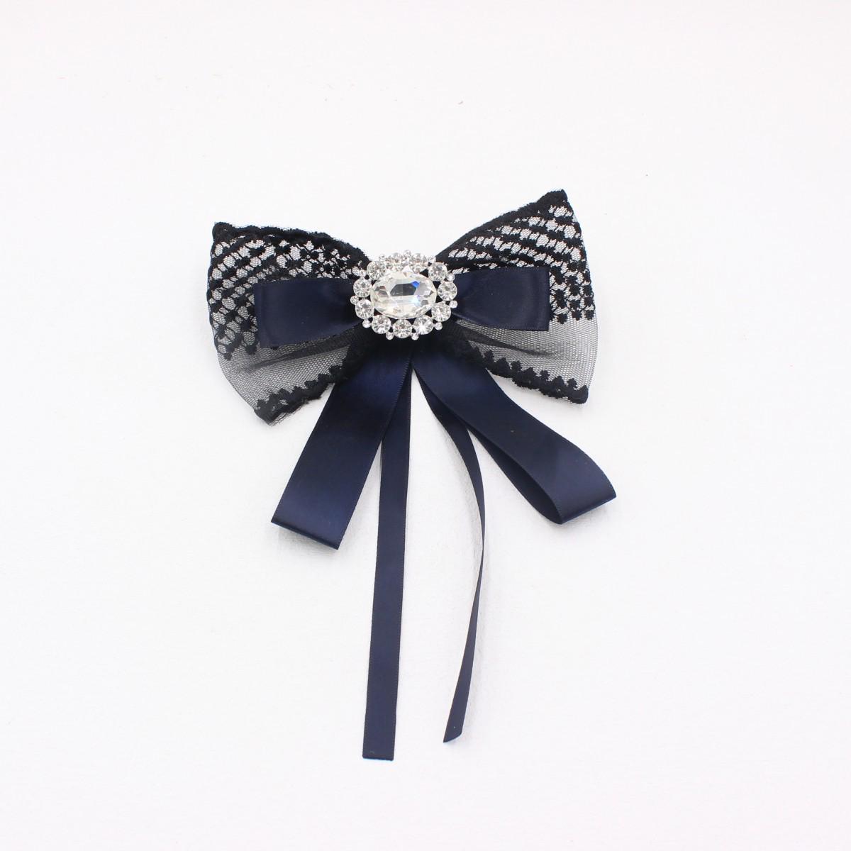 

Women s Lace Bow Tie Collar with Rhinestone Bowknot Brooch белый