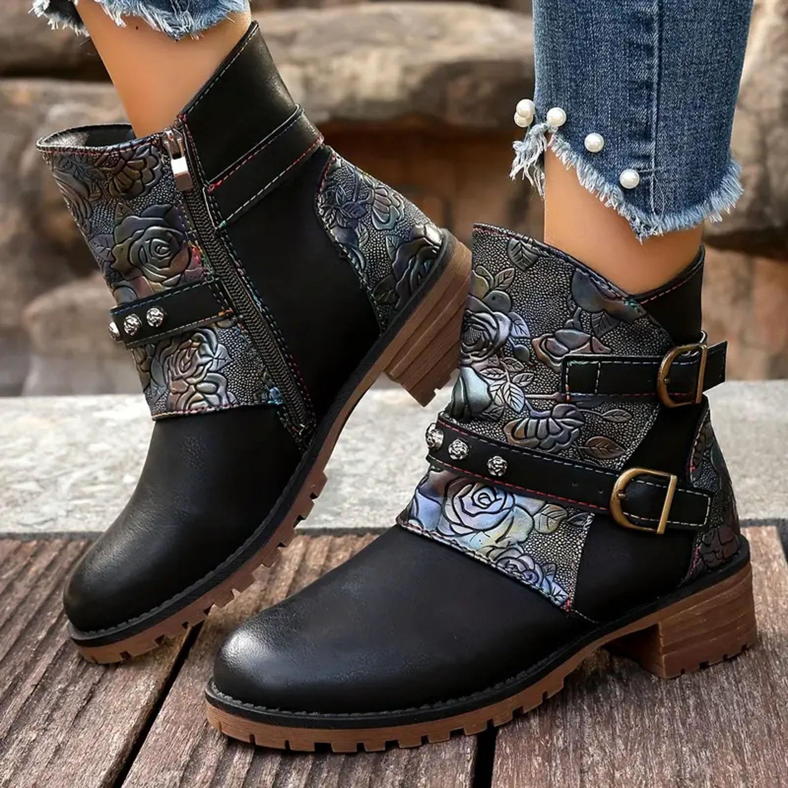 

Women s Platform Patchwork Leather Ankle Boots Fashionable Casual Retro Wide Calf Knee High Boots for Women plus Size Exotic 36 чёрный