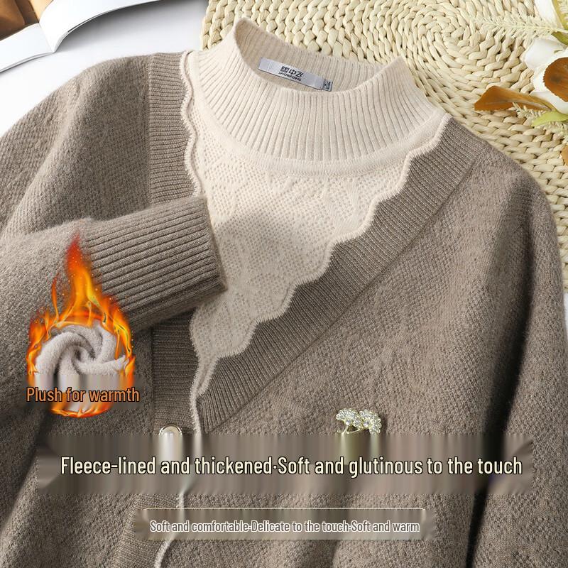 Snowflying Women s Fleece-Lined Semi-High Collar Sweater One Size