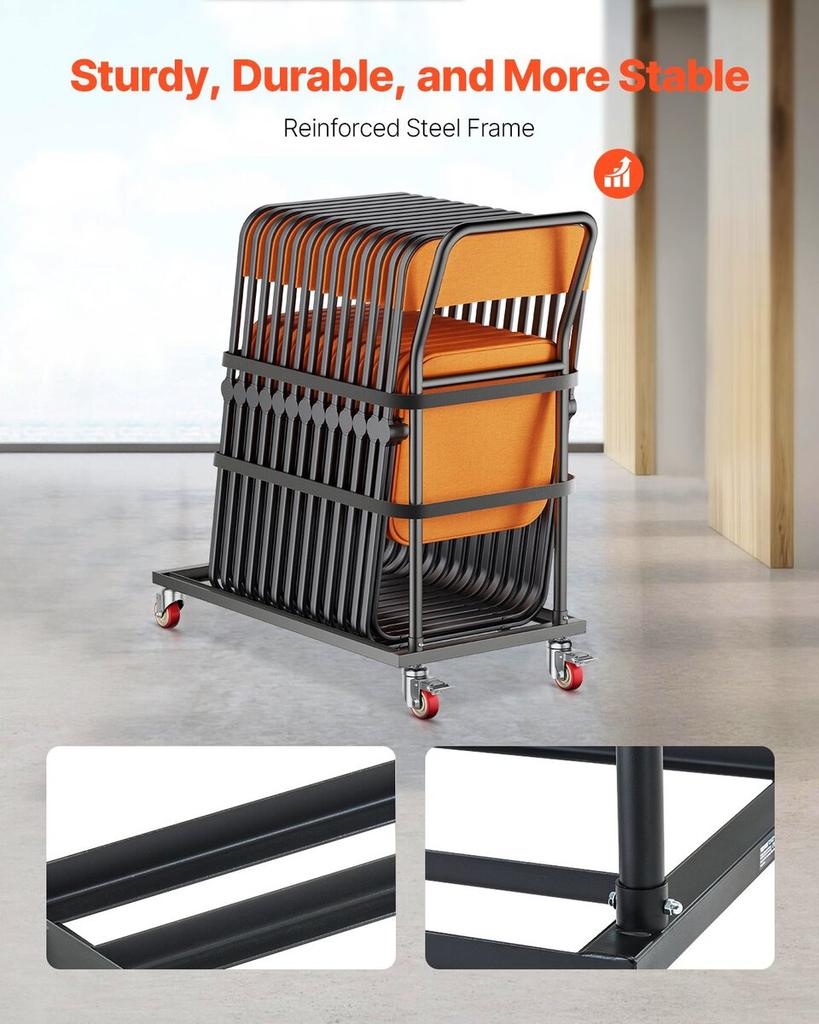 Folding Chair Rack Cart for 25 Chairs of 300 LBS L-shape Vertical