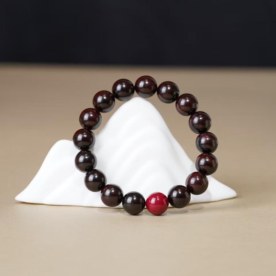 Natural Indian Rosewood Prayer Bead Bracelet with Purple Gold Sand - High Density, Fashionable & Simple Design ly236356