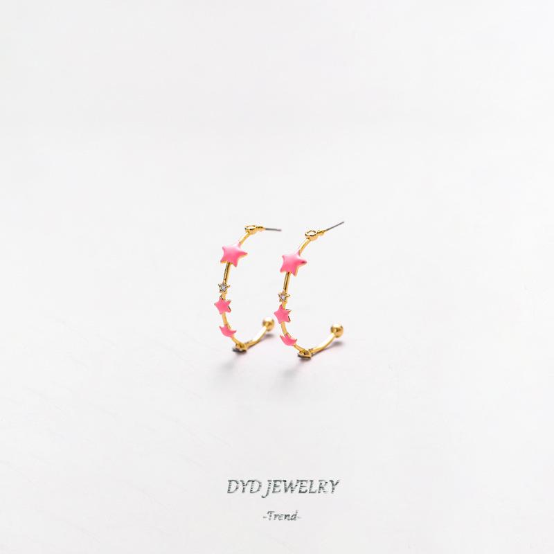

Exquisite Pink Pentagram Bohemian Earrings - Large Statement European and American Style