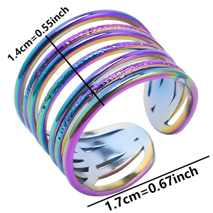 Trendy Irregular Rainbow Color Open Ring Metal Stainless Steel Rings For Women Men Accessories Hollow Finger Jewelry Anniversary