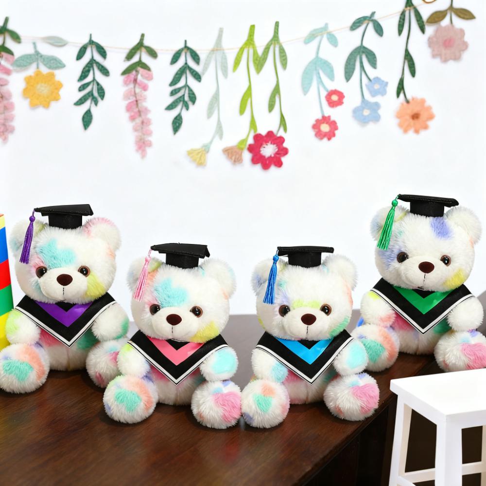 Color Teddy Bear Plush Stuffed Animal With Graduation Cap Kawaii Soft Toys Boys Girls Kids Graduation Gifts Room Home Decoration