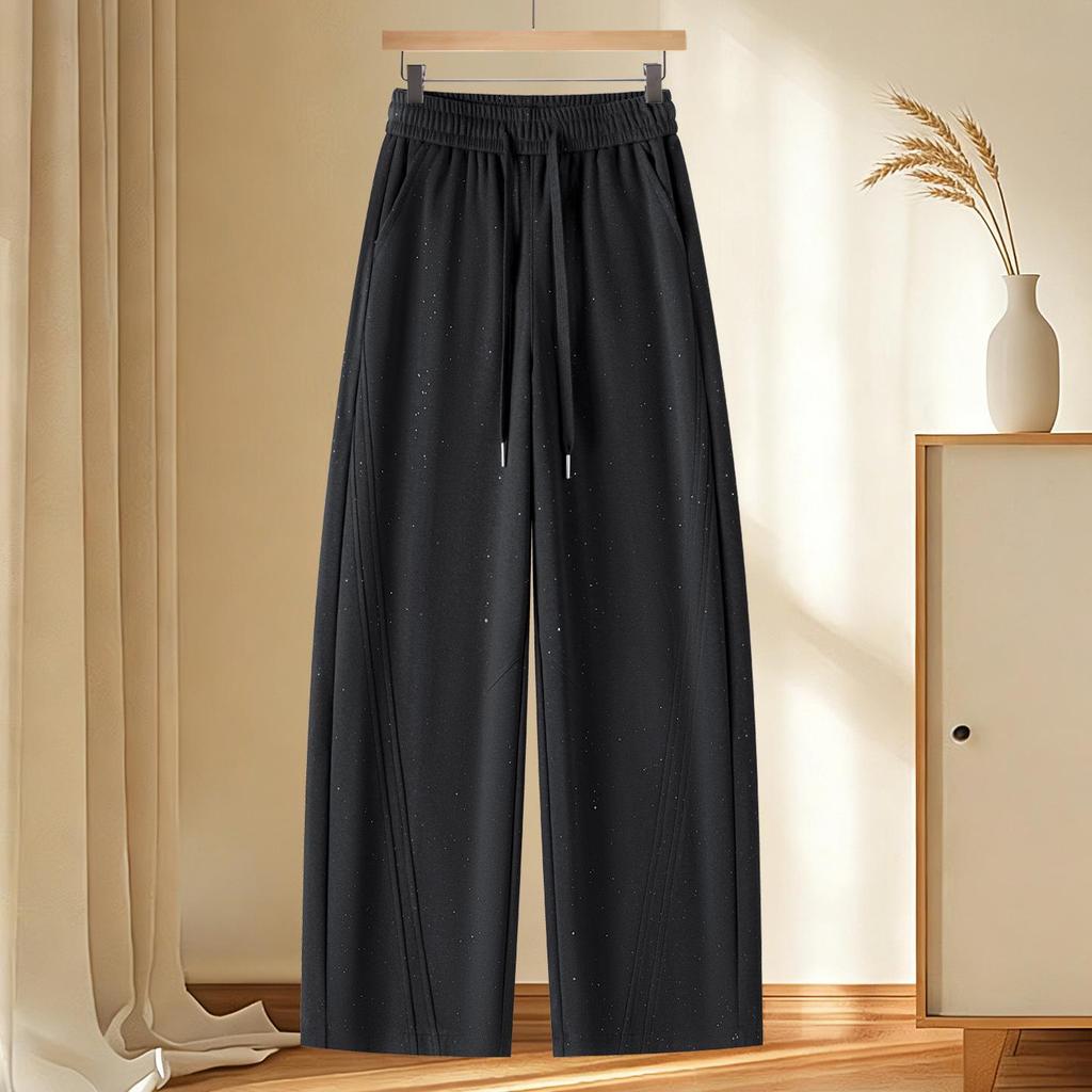 Spring 2026 Red Rhinestone Wide-Leg High-Waist Sweatpants for Women