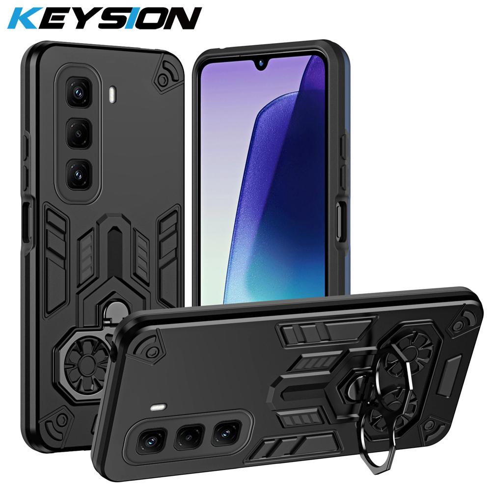

KEYSION Shockproof Armor Case for Infinix Hot 50 Pro+ 4G Silicone+PC Metal Ring Stand Phone Back Cover for Infinix Hot 50 Pro+4G for Infinix Hot 50 Pro+ 4G чёрный