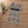 Child Kids Girls Print Off Shoulder Long Sleeve Leopard Print Romper Jumpsuit