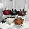 Solid Color Soft Leather Handbag Women Single Shoulder Tote Bag, Large Capacity Commuting Set Handbags Shopping Cross Body Bags