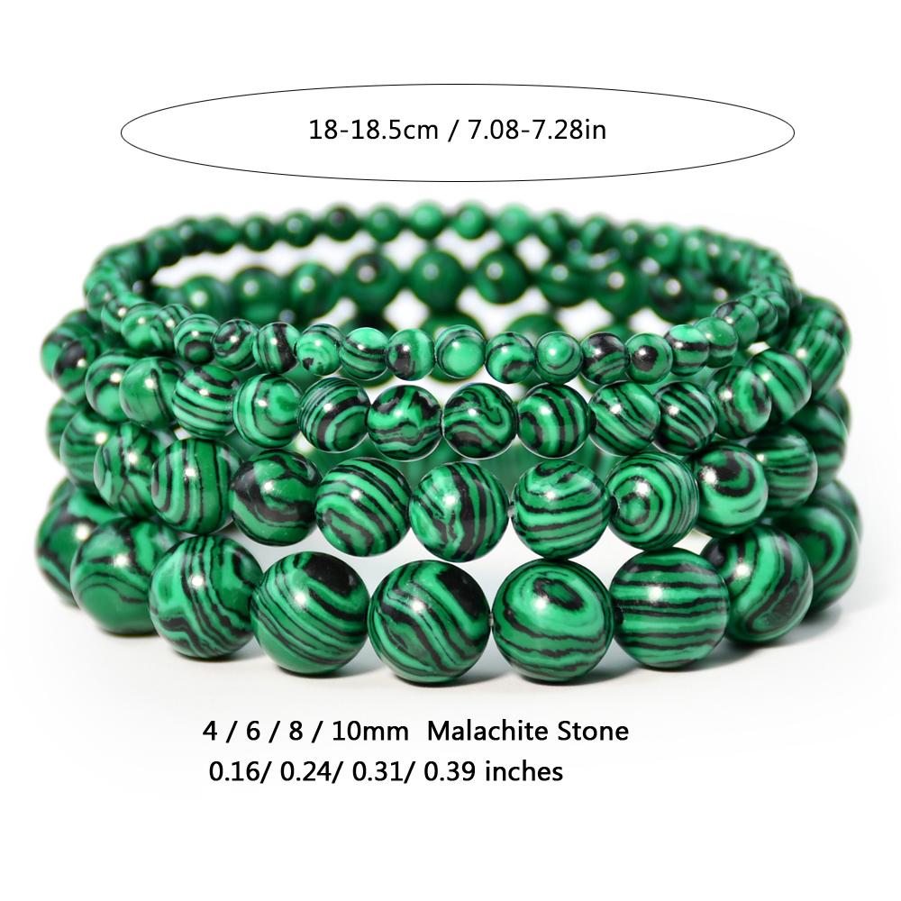 Naturligt grön malakitstenarmband 4/6/8/10mm Handgjorda runda pärlarmband Dammode Sommarsemester Zirkon