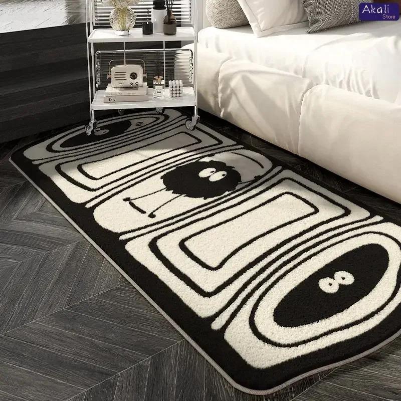 Cartoon Black and White Coal Balls Soft Fluffy Carpet Water Absorbent Non-slip Home Decorative Mat Living Room Bedroom Entry Mat