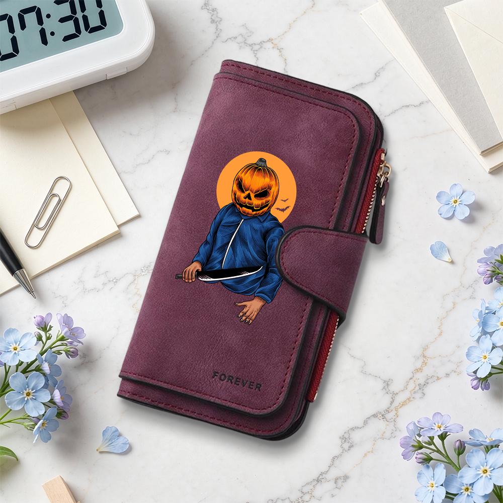 Halloween Pumpkin Print Long Wallet Fashion Multi Slot Card Holder Casual Portable Daily Purse