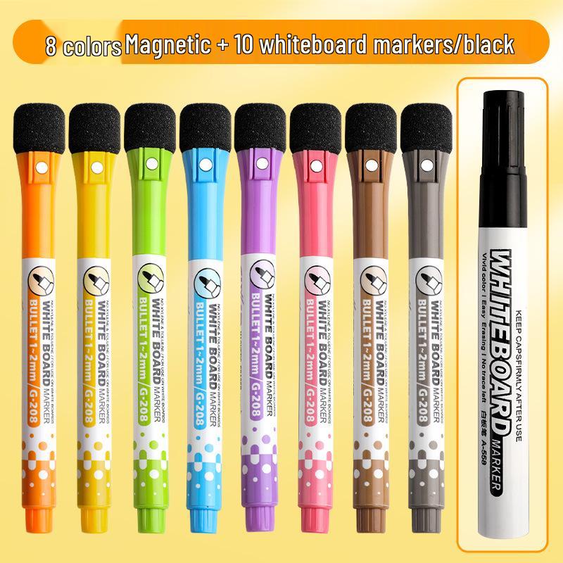 12-Color Magnetic Washable Whiteboard Markers with Refrigerator Magnets and 3D Blackboard Writing Pens