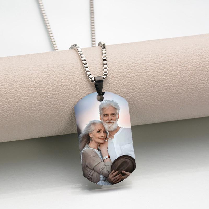 Personalized Stainless Steel Military Tag Photo Necklace with Laser Engraving for Couples