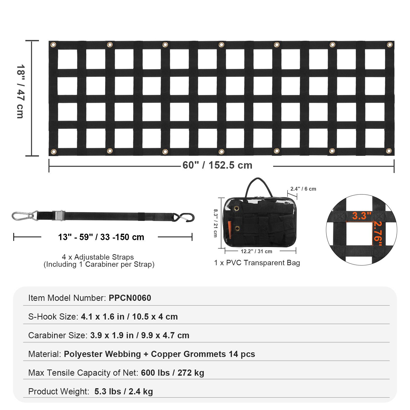 SucceBuy Car Tailgate Net Elastic Rear Cargo Trunk Storage Organizer with 4 Telescopic Straps Luggage Net for Trailer Jeep SUV 60 x 18in