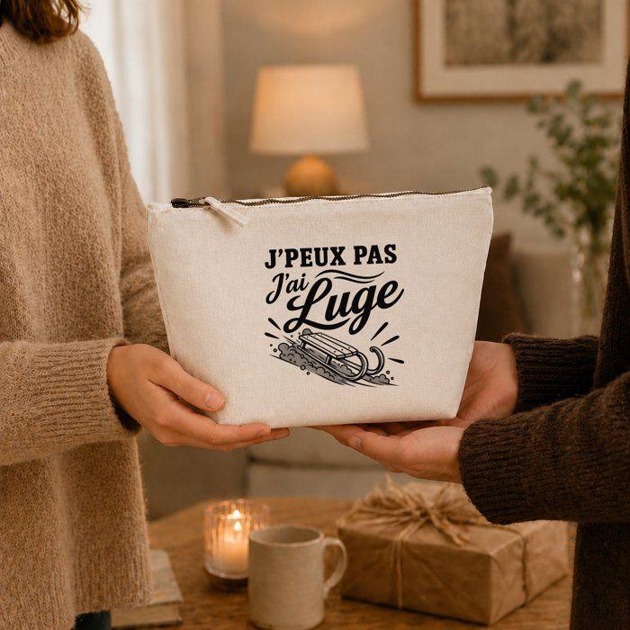 Trousse de toilette - PLANETEE - J’peux pas j’ai Luge (minimaliste) - Beige - 100% coton - 3 L