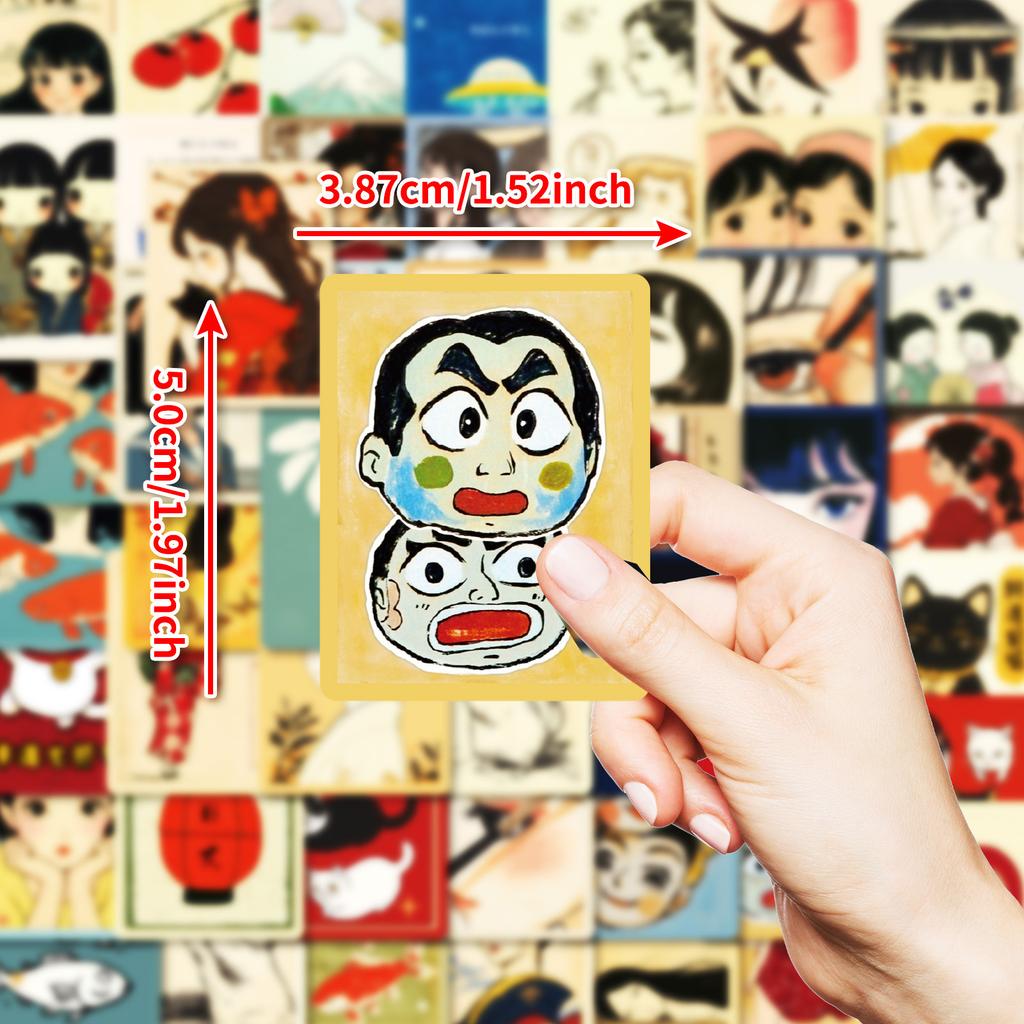 50 Stück Japanische Retro Mädchen Cartoon Aufkleber, Anime Abziehbilder für Journal, Wasserflasche & DIY Dekoration