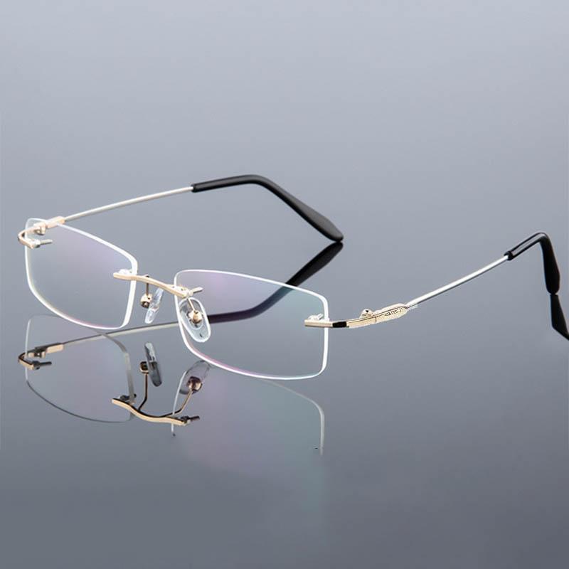 Blaulichtblockierende Titanlegierung Randlose Quadratische Kurzsichtigkeitsbrille Damen Herren Randlose Korrektionsbrille 0 -0.5 -0.75 Bis -6.0