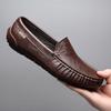 Men's Genuine Leather Wide Slip-On Loafers - Soft Sole, Comfortable Casual Driving Shoes