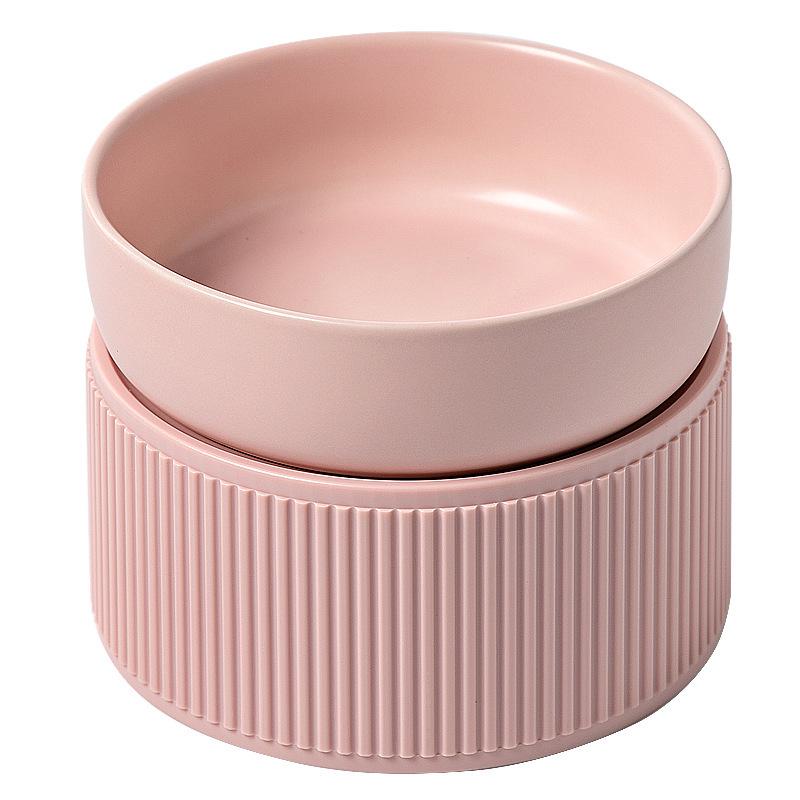 Ciotola Doppia in Ceramica per Gatti - Design Rialzato, Antiscivolo, Anti-Ribaltamento per Cibo e Acqua