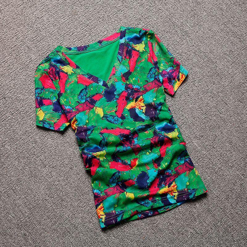 

Age-Reducing Beautiful Trendy Mesh Short Sleeve Green Color Tops Green 2XL