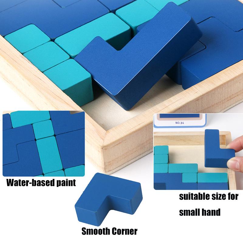 Wooden Buliding Blocks Puzzle with Hint Cards, Cultivate Children's Logical Thinking And Hands-on Ability, Brain Teaser Toy
