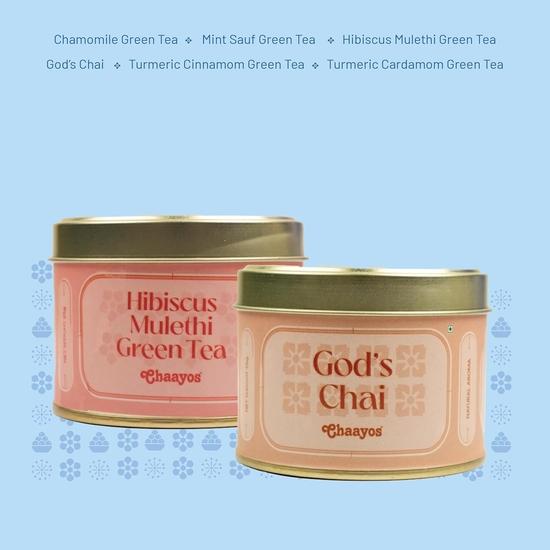 Chaayos Festival-Geschenkbox | Kamille, Minze Sauf, Hibiskus, Gods Chai, Kurkuma-Zimt und Kurkuma-Kardamom-Grüntee für Teeliebhaber | Tee-Geschenkkorb