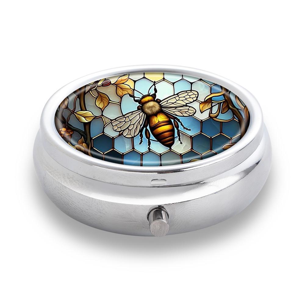 Pastillero Portátil con 3 Compartimentos, Mini Estuche Organizador de Medicamentos de Metal, Lindo Contenedor de Pastillas Estampado para Vitaminas, Pastillas, Joyería, Viajes, Uso Diario