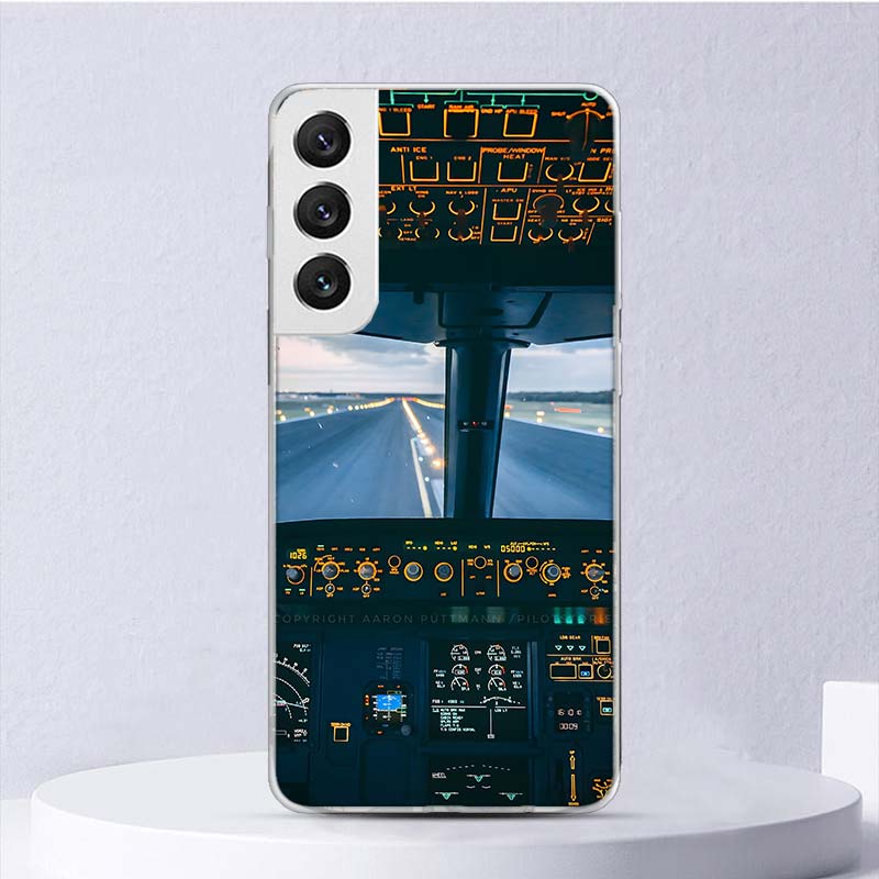 Aviation Aeroplane Pilot Cockpit Soft Case For Samsung Galaxy S25 S24 S23 S22 Ultra Phone Cover S20 FE S21 Plus S25 Edge + Funda