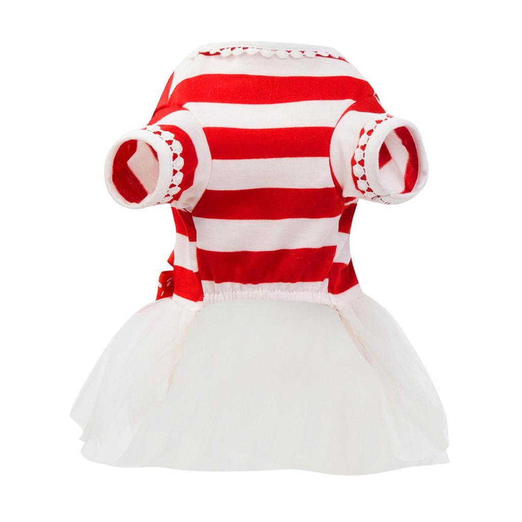 Pet Dress Striped Knit Top with Tulle Skirt and Polka Dot Bow Soft Fabric Comfortable Fit for Small Dogs and Cats