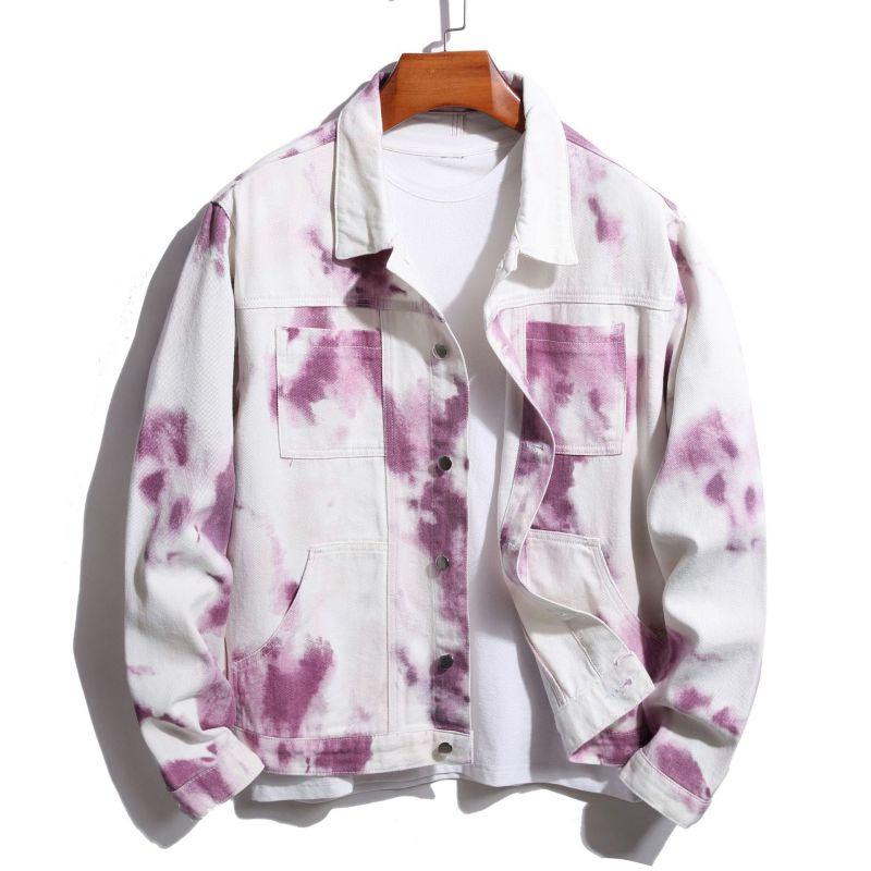 

Мужская джинсовая куртка с принтом, осенне-зимняя куртка с разноцветным принтом, мужская одежда XL