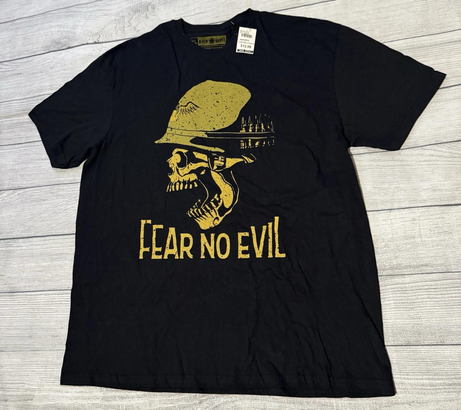 Kick Brass Fear No Evil T-Shirt Screaming Skull Military Helmet & Ammo XL NWT S